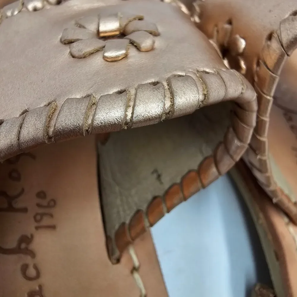 Jack Rogers Jacks Metallic Rose Gold Leather Round Medallion Sandals Womens 7